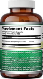Amazing Formulas GABA 750mg Per Serving Veggie Capsules Supplement | Non-GMO | Gluten Free | Made in USA | Ideal for Vegetarians (2 Pack | 100 Count)
