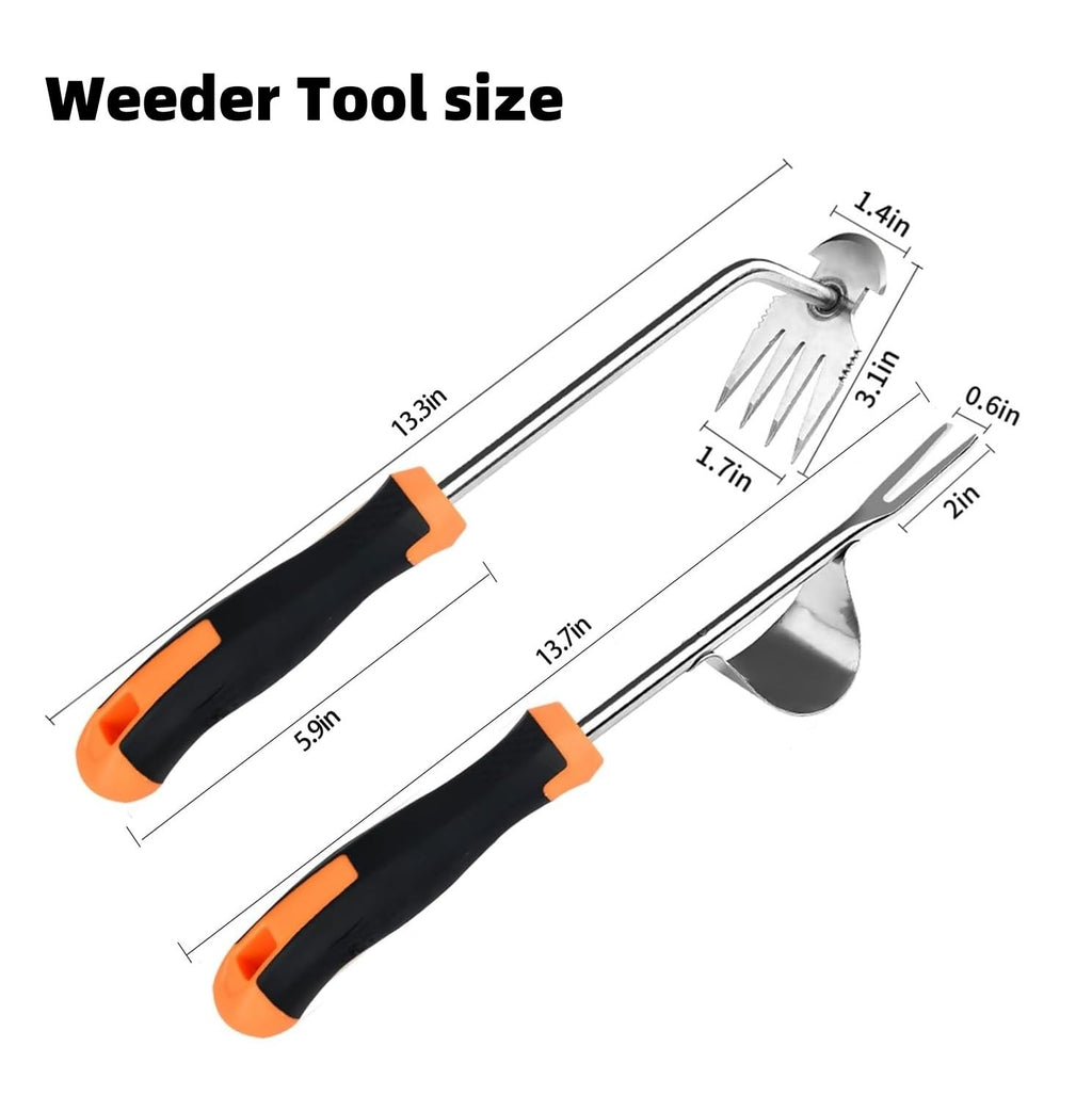 ANGKMA Weed Puller Tool， New Garden Weeder Tool Stainless Steel Hand Weeder Tool,4 Teethes Dual Purpose Weed Remover Tool Weeding Tools for Gardening(2PCS)
