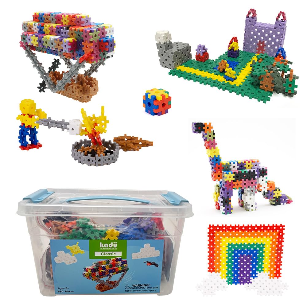 Incredibly Interconnectable Toys KADU 680pc Rainbow Classic Set - STEM/STEAM Building + Construction Toy, for Open + Imaginative Play - Ages 5+