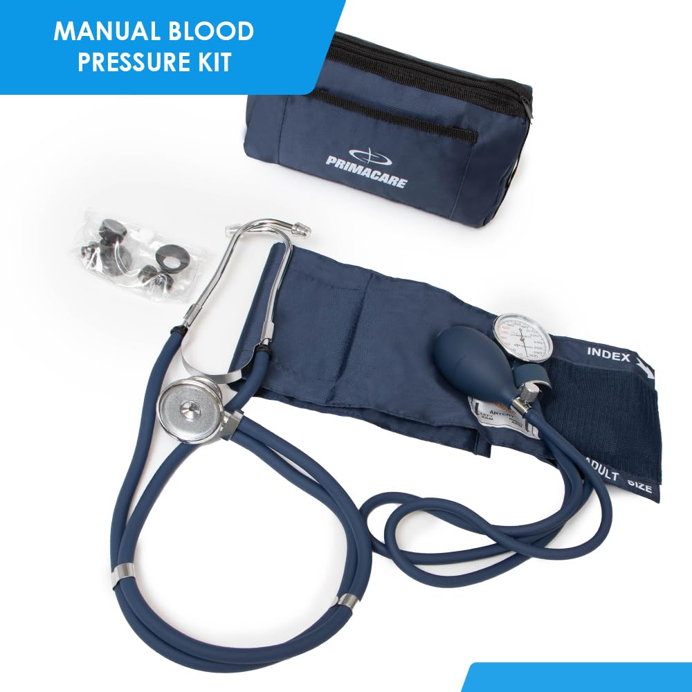 Primacare DS-9181-BL Professional Aneroid Sphygmomanometer and Sprague Rappaport Stethoscope, Manual Blood Pressure Kit with Cuff and Carrying Case, Blue