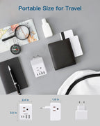 2 Pack European Travel Plug Adapter, International Power Plug Adapter with 3 Outlets 4 USB Charging Ports(2 USB C), Type C Plug Adapter Travel Essentials to Most Europe EU Spain Italy France Germany