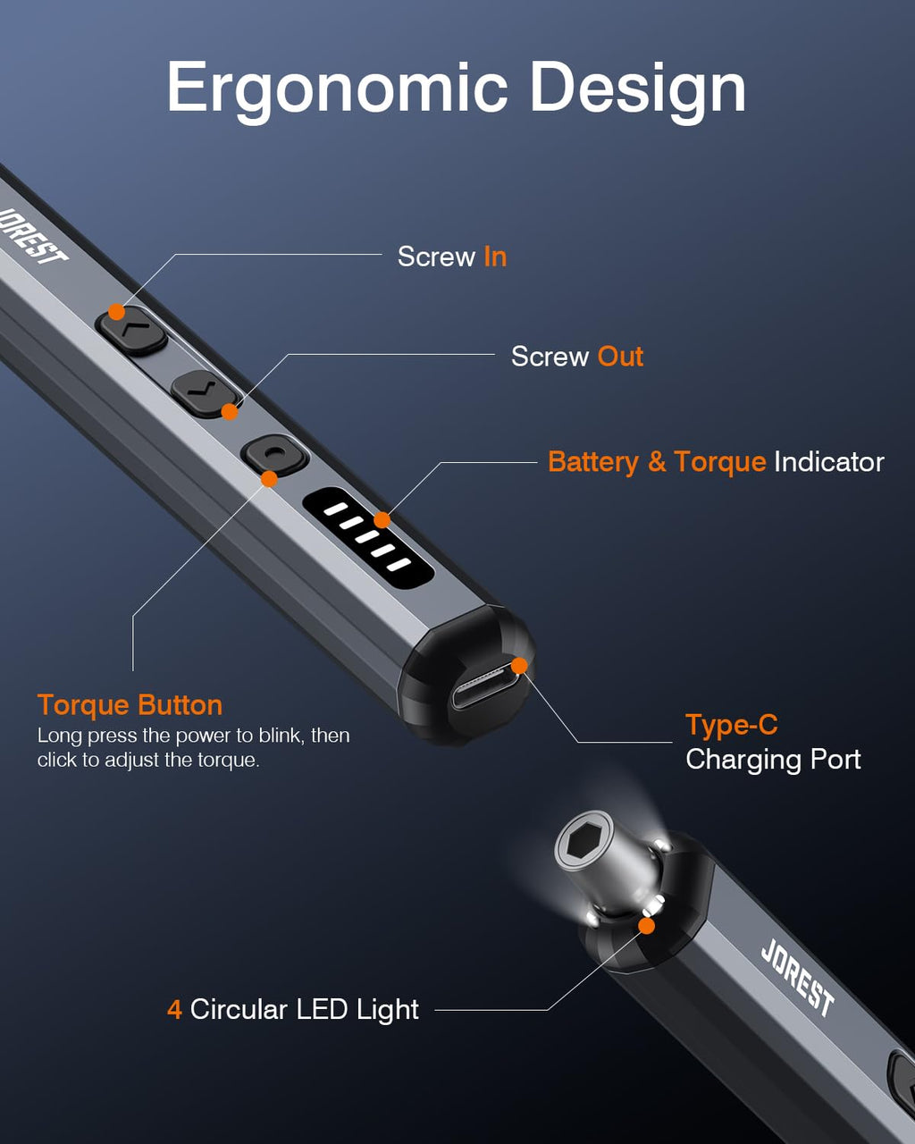 JOREST Mini Electric Screwdriver, Small Cordless Precision Screwdriver set with 38 Magnetic Bits, 5 Torque Settings, Repair Tool for iPhones, Laptop, Drone, Game Console, Camera; Gift for Father
