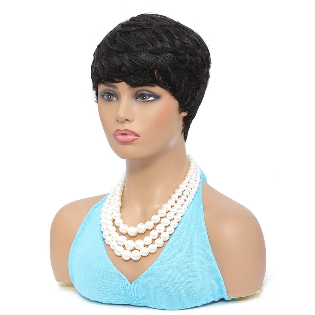 YOUKNOWIG Pixie Short Straight Wig for Black Women 100% Brazilian Human Hair Machine Made Natural Black