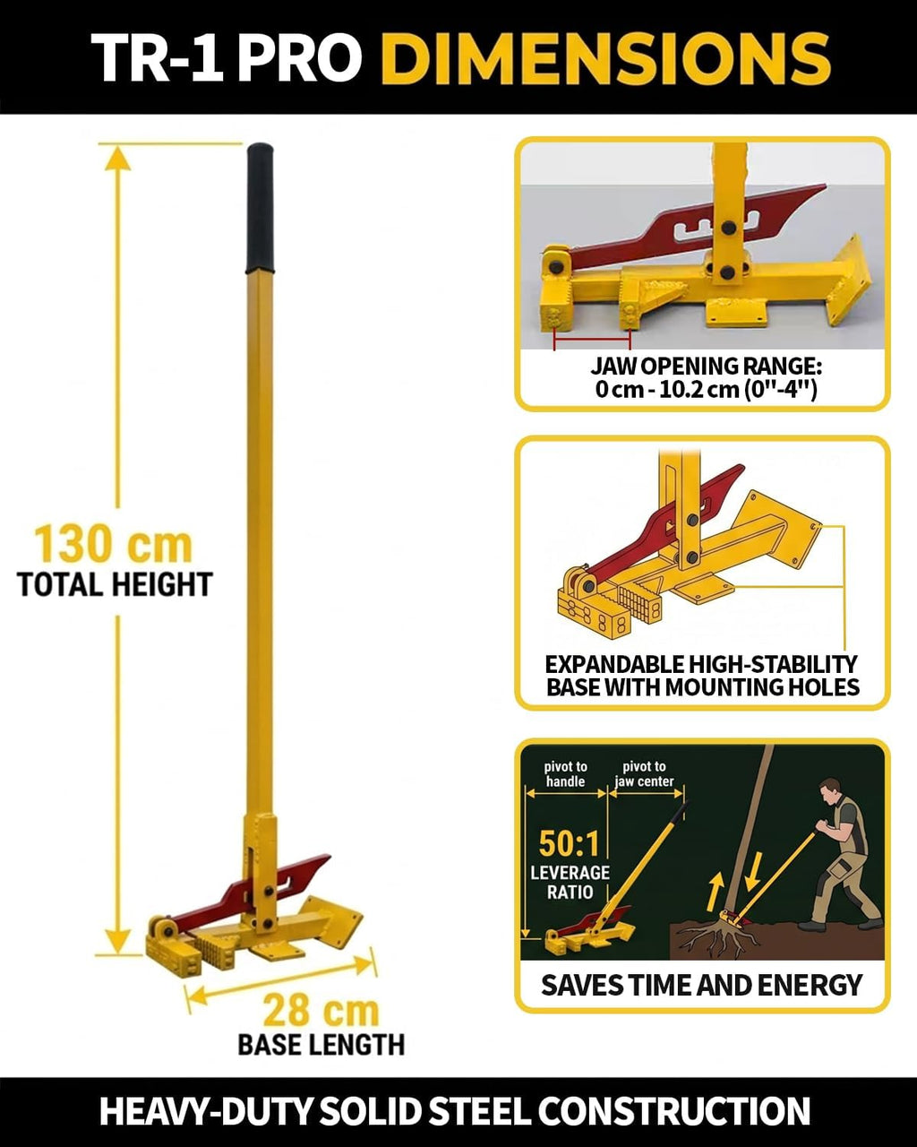 Maukeep Heavy Duty Tree Puller (0-4"), Large Sapling Puller, Manual Tool Uses High Leverage to Fully Uproot Stubborn Shrubs, Vines & Saplings | Ergonomic Heavy Duty Garden & Landscaping Tool (Yellow)