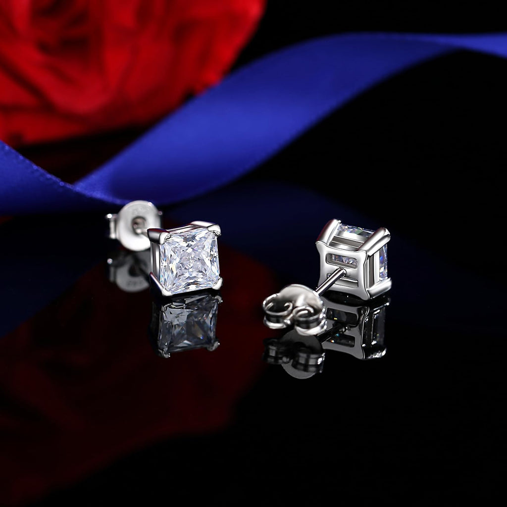 Sterling Silver Stud Earrings for Men Women Princess 6MM Cubic Zirconia CZ