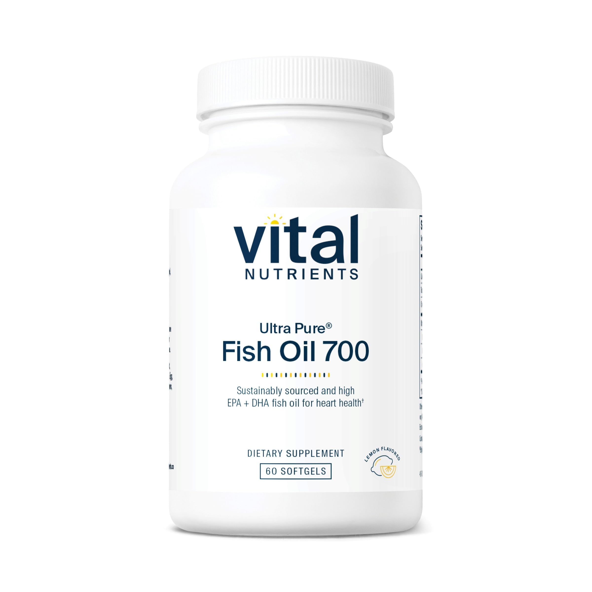 Vital Nutrients Ultra Pure Fish Oil 700 - Supports Heart, Brain, and Joint Health* - Sustainably Sourced High EPA & DHA Omega-3 Fatty Acid - Lemon Flavor - Gluten, Dairy & Soy Free - 60 Softgels