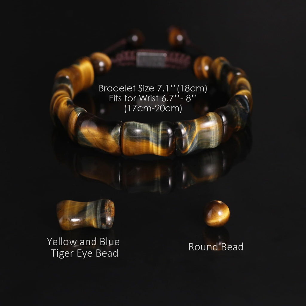 GALKCRST Tiger Eye Bracelets Men Yellow Blue Stone, Adjustable, Bone Beads