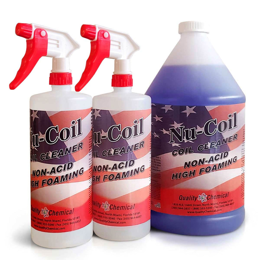 Quality Chemical Nu-Coil Professional Grade Concentrated/Air Conditioner Alkaline Condenser Coil Cleaner for AC Unit/AC Coil Cleaner 1 Gallon Combo (128 oz)