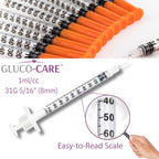 GLUCO-CARE 1 ml/cc Syringes 31G x 5/16’’ (8mm), Orange Cap, 100/box