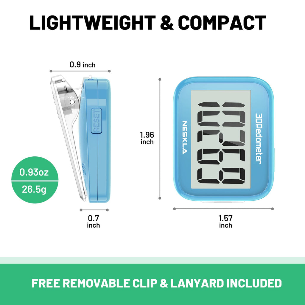 NESKLA 3D Pedometer for Walking, Simple Step Counter with Large Digital Display, Step Tracker with Removable Clip Lanyard, Accurately Track Steps for Men Women Kids Adults Seniors