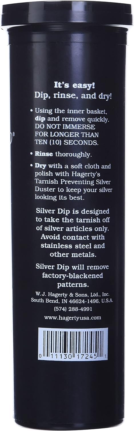Hagerty Flatware Silver Dip - Silverware Cleaner with Basket for Silver Forks, Knives, Spoons, and Plates, Removes Tarnish Effortlessly - Black, 16.9 Fl Oz Container