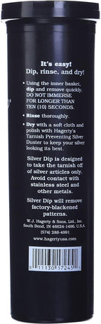 Hagerty Flatware Silver Dip - Silverware Cleaner with Basket for Silver Forks, Knives, Spoons, and Plates, Removes Tarnish Effortlessly - Black, 16.9 Fl Oz Container