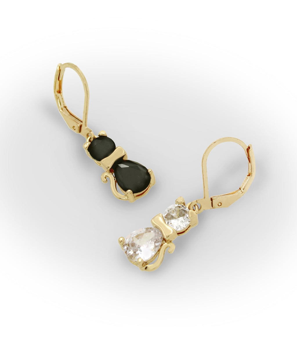 Betsey Johnson CZ Cat Mismatched Drop Earrings