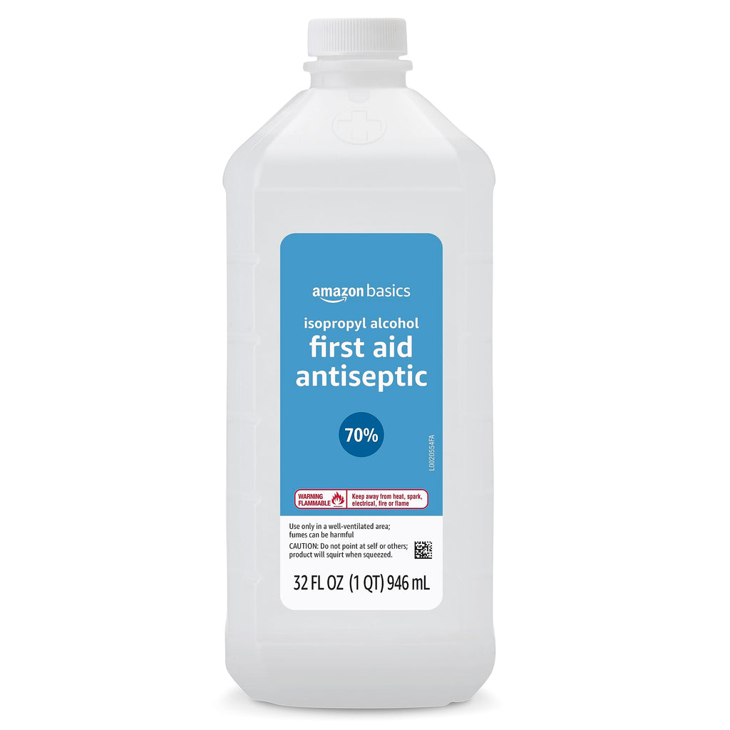 Amazon Basics 70% Isopropyl Alcohol First Aid Antiseptic for Treatment of Minor Cuts, Scrapes and Burns, Prevents Infection, Unscented, 32 fl oz, Pack of 6 (Previously Solimo)