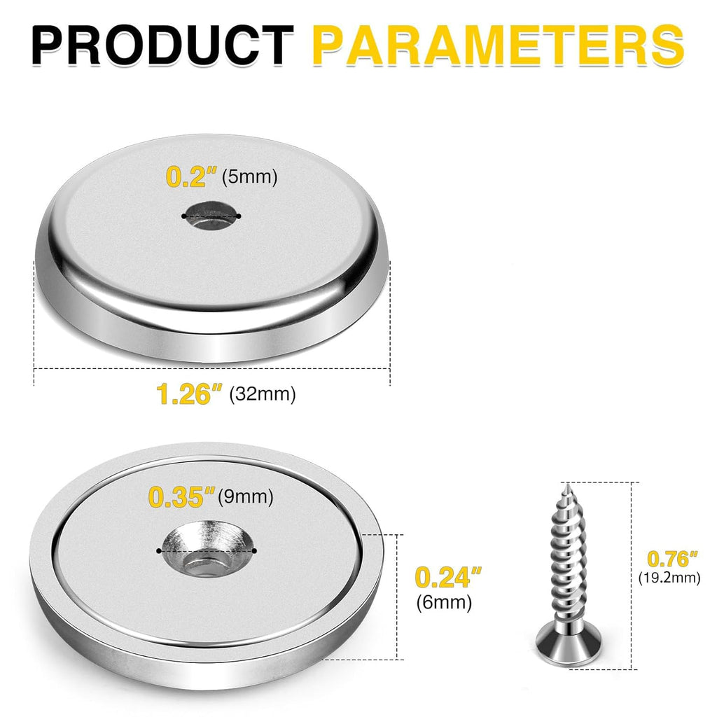 DIYMAG Magnets with Countersunk Hole,1.26 Inch 110LBS 8 Pack