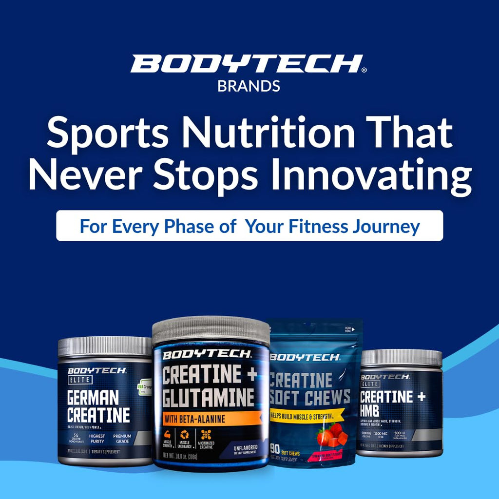 BodyTech Creatine + Glutamine with Beta Alanine Powder, Supports Training & Recovery, Pre Workout & Post Workout Supplement for Men & Women, Unflavored, Gluten Free, 10.8 Oz, 30 Servings