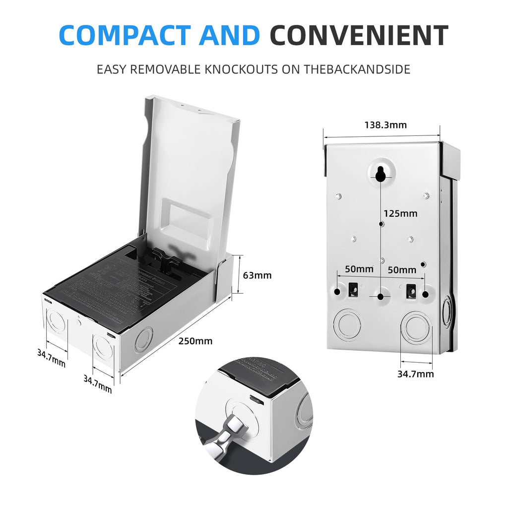 CHGAOY 60 Amp AC Disconnect Switch Outdoor 120/240VAC Pull Out Switch Waterproof Metal Box for Air Conditioning Fused (Fuse not Included)
