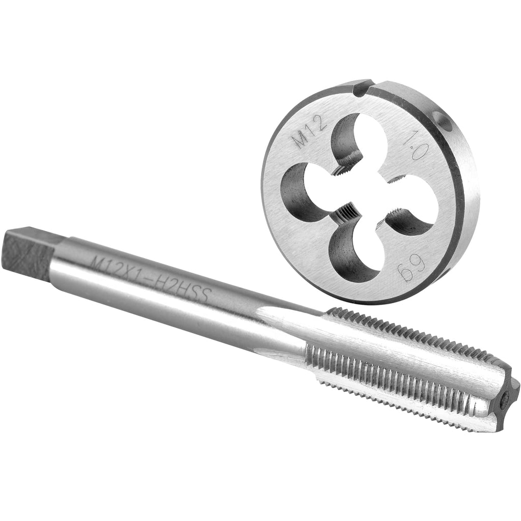 Burkit M12 X 1 Tap and Die Set, M12 x 1.0 Machine Thread Tap and Round Die Right Hand