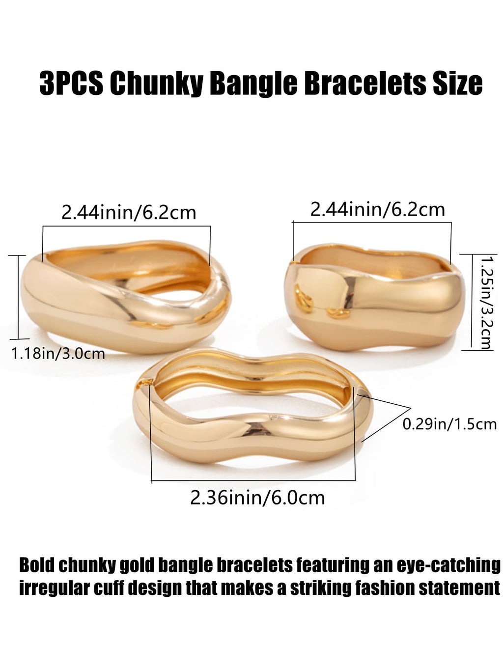 BUYITO Chunky Gold Bangles Bracelets for Women Trendy Stack Statement Bangle Irregular Cuff Bracelets Fashion Jewelry Gift (3PCS Gold)