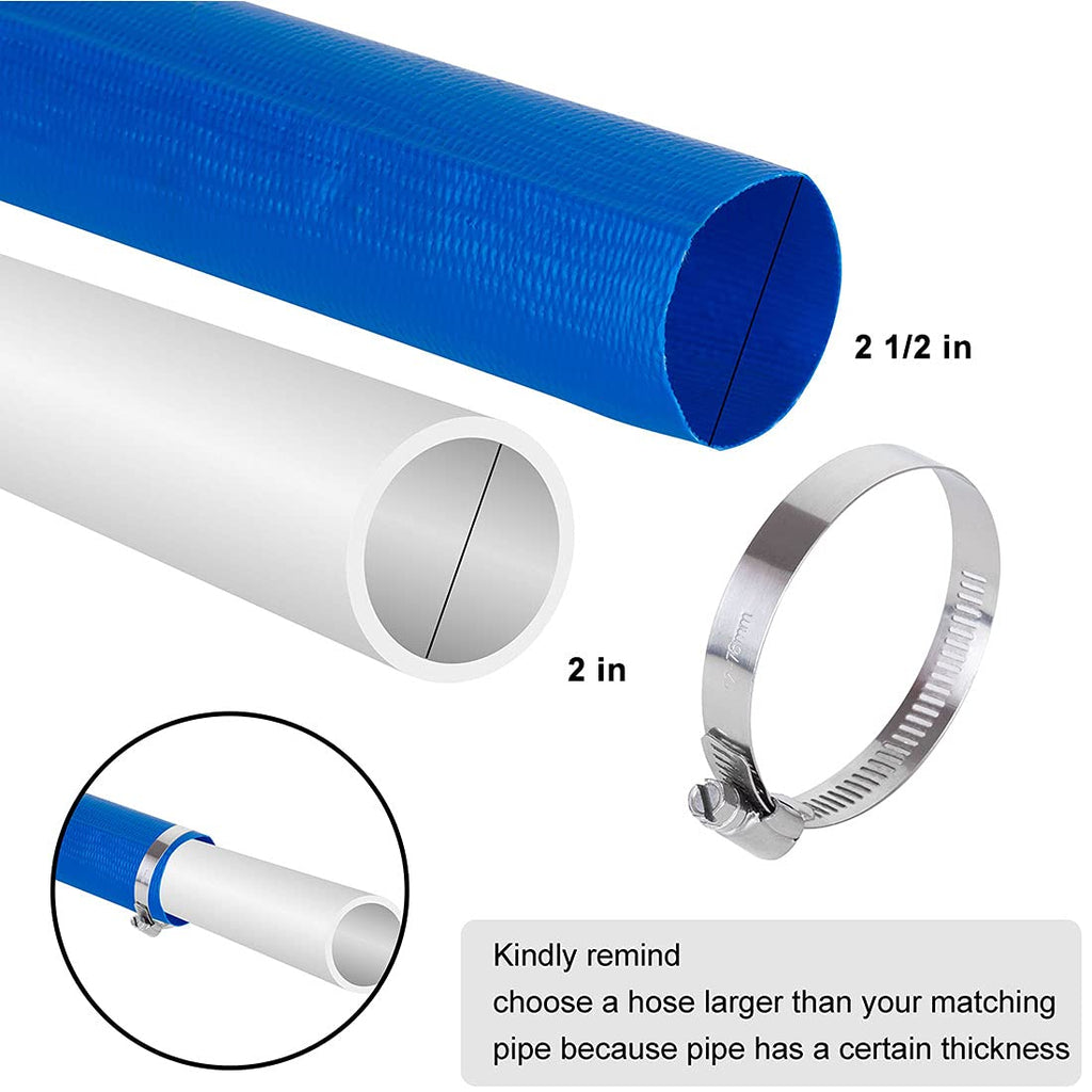 Eastrans 2.5" x 25 FT Blue PVC Lay-Flat Backwash Hose for Swimming Pools, Heavy Duty Discharge Hose Reinforced Pool Drain Hose, Weather Resistant Ideal for Water Transferring
