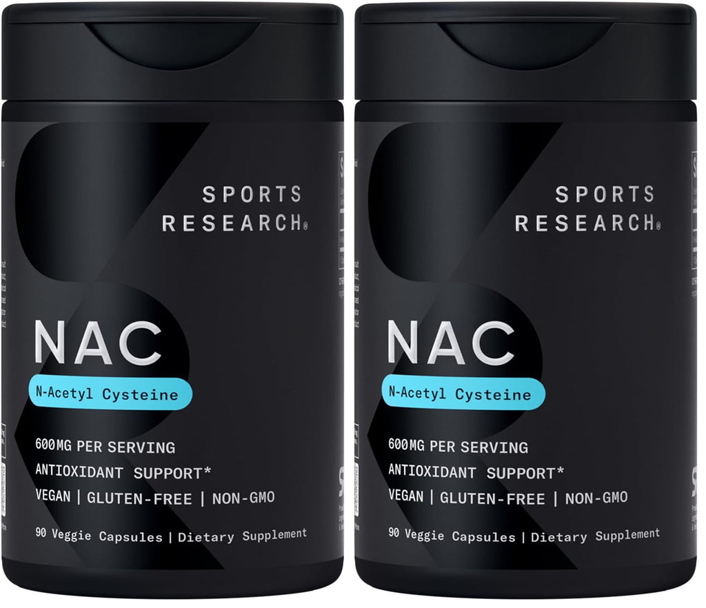 Sports Research N-Acetyl L-Cysteine (NAC) 600mg, 90 Veggie Capsules - Vegan, Non-GMO, Gluten Free. Lemon Aroma (Pack of 2)