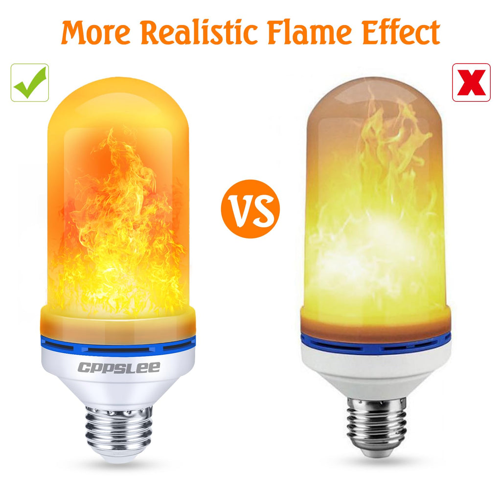 CPPSLEE Upgraded LED Flame Light Bulbs, 4 Modes Flickering Light Bulbs, E26 Base Fire Flame Bulb for Halloween Decorations Outdoor, Christmas Lights Patio Indoor Home Decor (Yellow, 4 Pack)