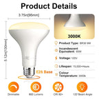 TJOY LED Flood Light Bulb 4 Pack, Recessed Ceiling Bulb, BR30, 65W Equivalent Efficient 9W, Dimmable, E26 Base, Warm White 3000K, 10 Year, 800 Lumens, 80CRI, LED Ceiling Light for Kitchen, Living room