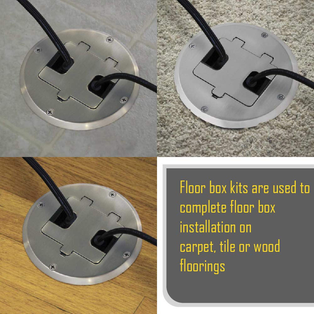 RACO 6239NI Floor Kit with Recessed Duplex 15A TR Device and Adjustable Steel Box, 1-Gang, Nickel