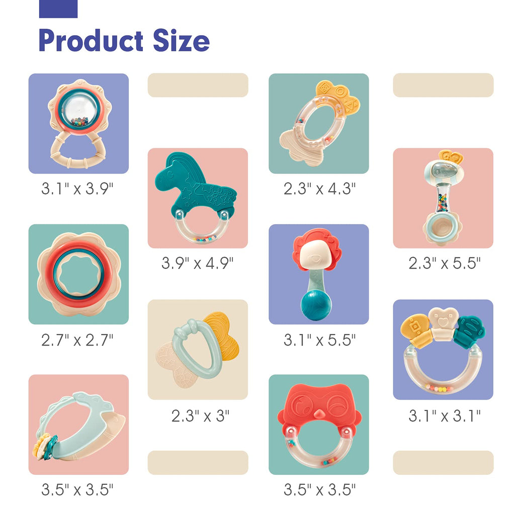 hahaland Baby Toys 0-6 Months - Baby Rattles Teething Toys 3-6 Month, Infant Toys 6-12 Months, Teether Grasping Shaker Toy 3 4 5 6 Month Old Must Haves Neutral Gifts Christmas Baby Stocking Stuffers