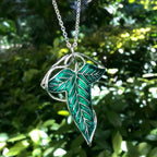 Bahamut Elegant Elven Green Tree Leaf Enamel Pins Brooch for Women Men Suit Pendant Necklace,Cloak Clasp Brooches Cosplay Jewelry (Green)