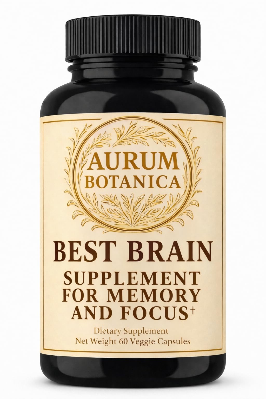 AURUM BOTANICA Best Brain Supplement for Memory and Focus - L-Theanine, Lion's Main, Vitamin B6, B12, D3, Folate, L-Tyrosine, Bacopa Monnieri, Alpha GPC, Theacrine, 30mg of Natural Caffeine (60 Count)