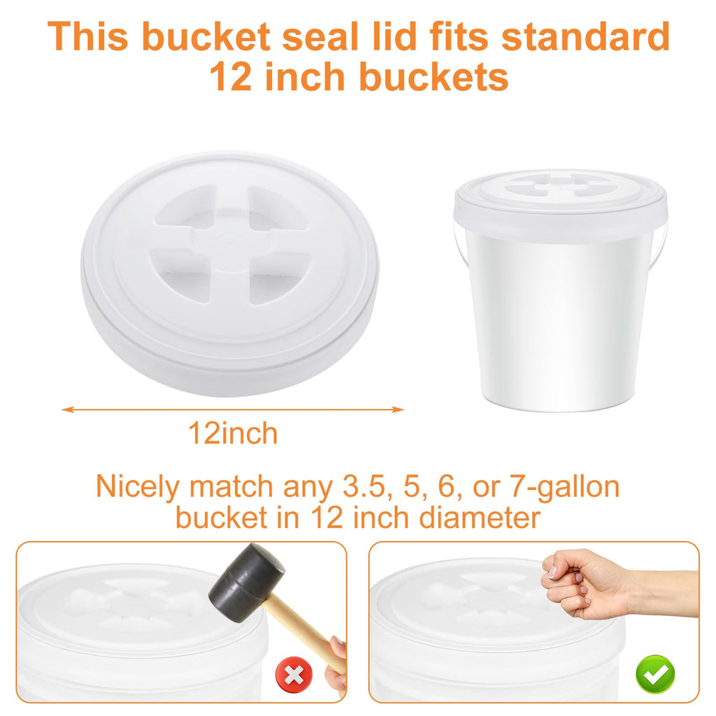 4 Pieces 5 Gallon Leak-Proof Bucket Lid Food Grade Plastic Storage Buckets Screw Seal Lids Screw Pail Lid Pet Food Storage Chicken Feeders Paint Storage Compatible with Gamma,White