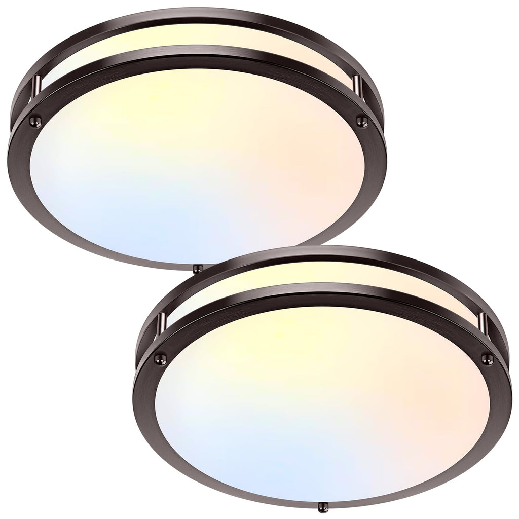 2-Pack 36W LED Ceiling Lights, 13inch Oil Rubbed Bronze Flush Mount Light Fixtures 3600LM 2700K/3000K/4000K/5000K/6500K Adjustable Ceiling Lights, Modern Dimmable Lighting for Kitchen Hallway Bathroom