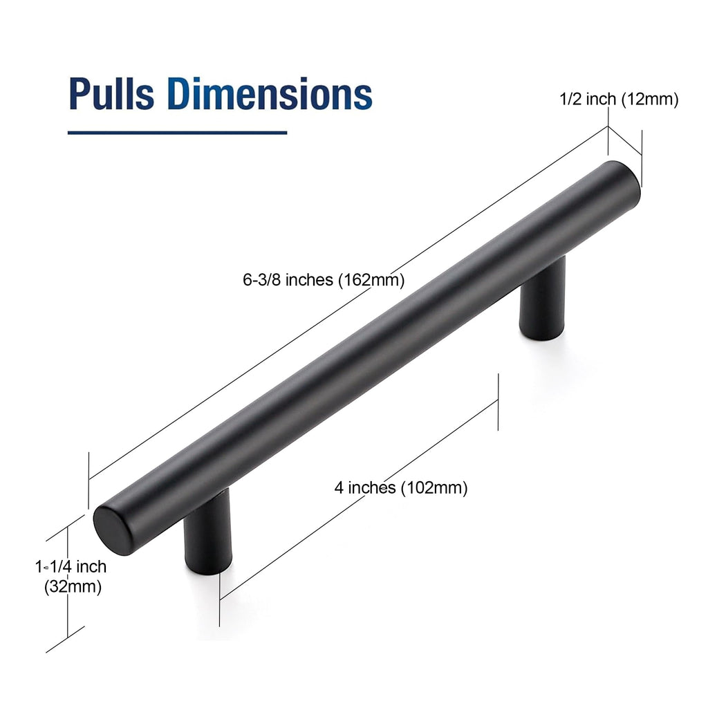 JOY DECOR 10 Pack 6-3/8 Inch Cabinet Pulls Kitchen Cabinet Handles with 4 Inch Hole Center Matte Black Cabinet Hardware Stainless Steel Kitchen Drawer Pulls for Cabinets Cupboard, 102mm Hole Centers