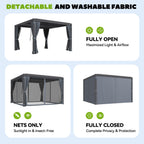 MELLCOM 10x12 Louvered Pergola Adjustable Roof w/Curtains & Mesh