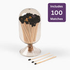 MILAVERA Premium Glass Match Cloche - Matches in a Jar with Striker. Long Matches for Candles, Fireplace, Bath Salts, Accessories. Includes Bottle, Attached Match Striker and Safety Matches (Black)