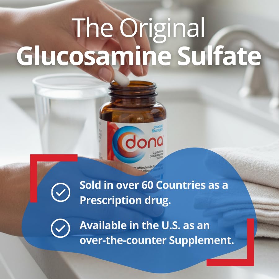 Dona Crystalline Glucosamine Sulfate, 750 Mg, Joint Supplement Pills for Knee Comfort & Joint Health Support, 750 Mg, 60 Count (2 Pack).