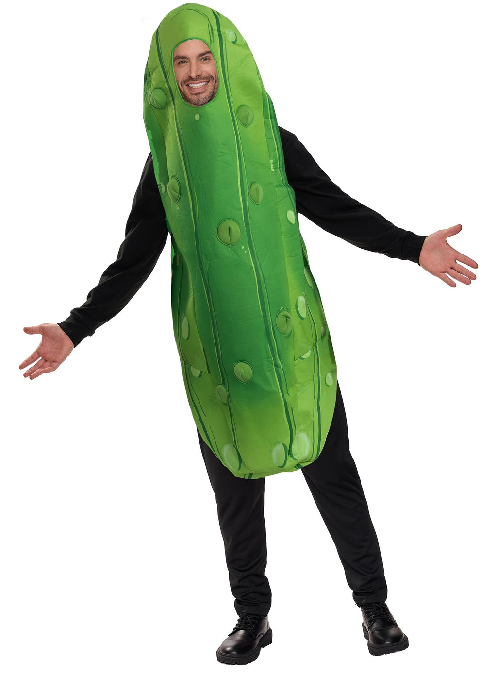 Spooktacular Creations Halloween Pickle Costume Adult, Unisex Food Costume for Men, Green Fruit Jumpsuit Outfit for Dress Up, Cosplay, Themed Parties (Medium)