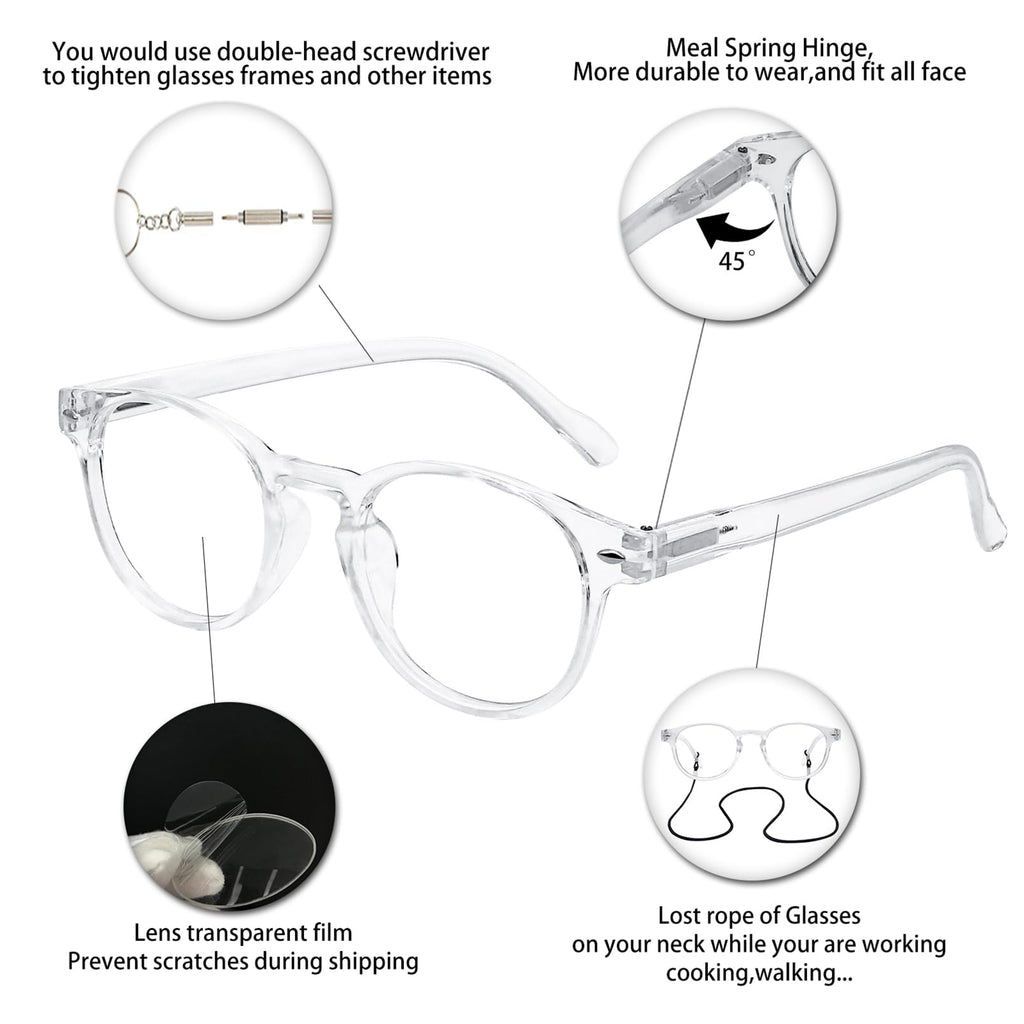 OCCI CHIARI Stylish Round Reading glasses Men 1.5x Lightweight Clear Readers for Narrow face(1.0 1.25 1.5 1.75 2.0 2.25 2.5 2.75 3.0 3.5 4.0 5.0 6.0)