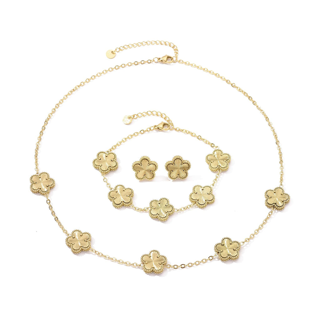 UOOANUO Clover Neckalce Bracelet Earring Set for Women 14K Gold Plated Stainless Steel Four Leaf Clover Jewelry Set