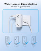 TROND 360° Rotating Wall Outlet Extender 2 Pack, 6AC Outlet Splitter with 2 PD20W USB C Charger and 2 USB A Ports, 900J Surge Protector, 3-Way Sideways Plug Adapter for Kitchen, Bathroom, Bedroom