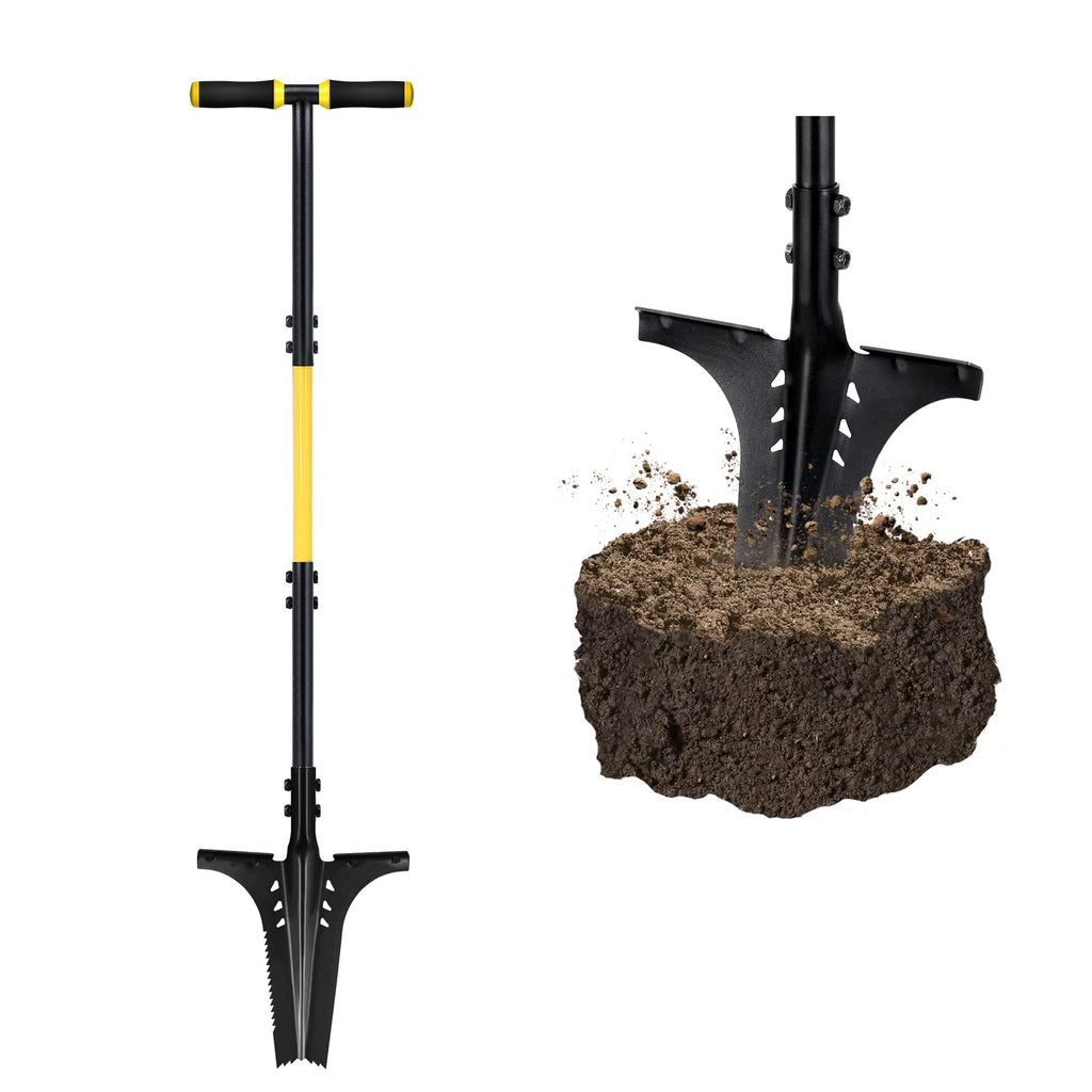 Jardineer Updated Root Shovel, Gardening Shovel Heavy Dutywith Serrated Edge and V-Cut Tip, 44.5" Digging Shovel for Gardening, Camping and Trenching, Ergonomic T-Handle Metal Shovel