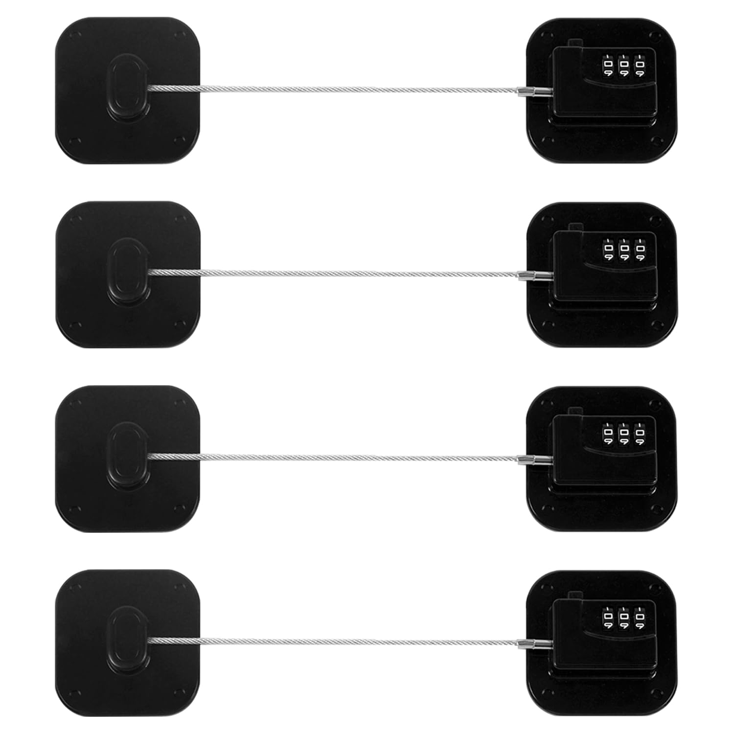 Refrigerator Lock, Heavy Duty Fridge Lock, Combination Lock for Refrigerator Cabinets, Drawers, Safety Lock, Easy Install No Keys Needed (Black-4Pack)