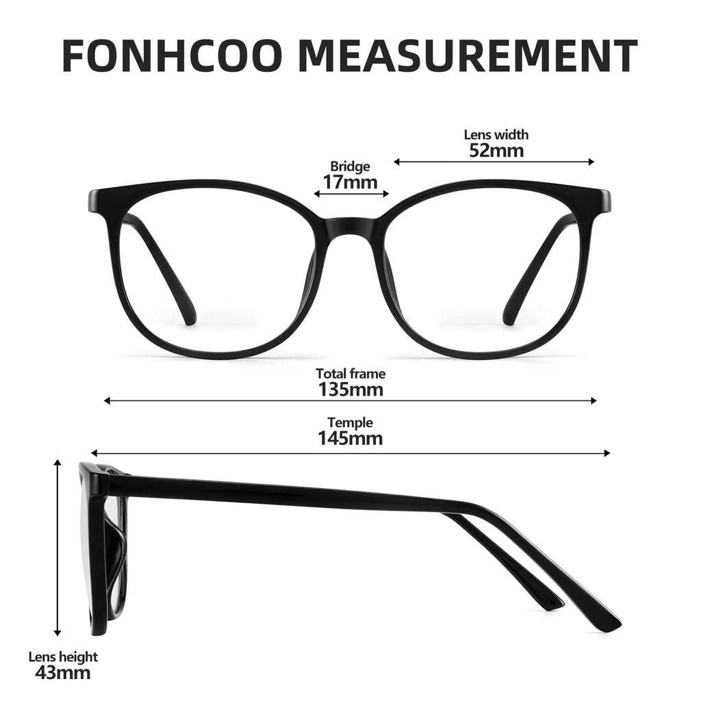 FONHCOO Blue Light Blocking Glasses Fashion Round TR90 Frame Transparent Eyewear Anti UV Computer Glasses for Women Men (Black)