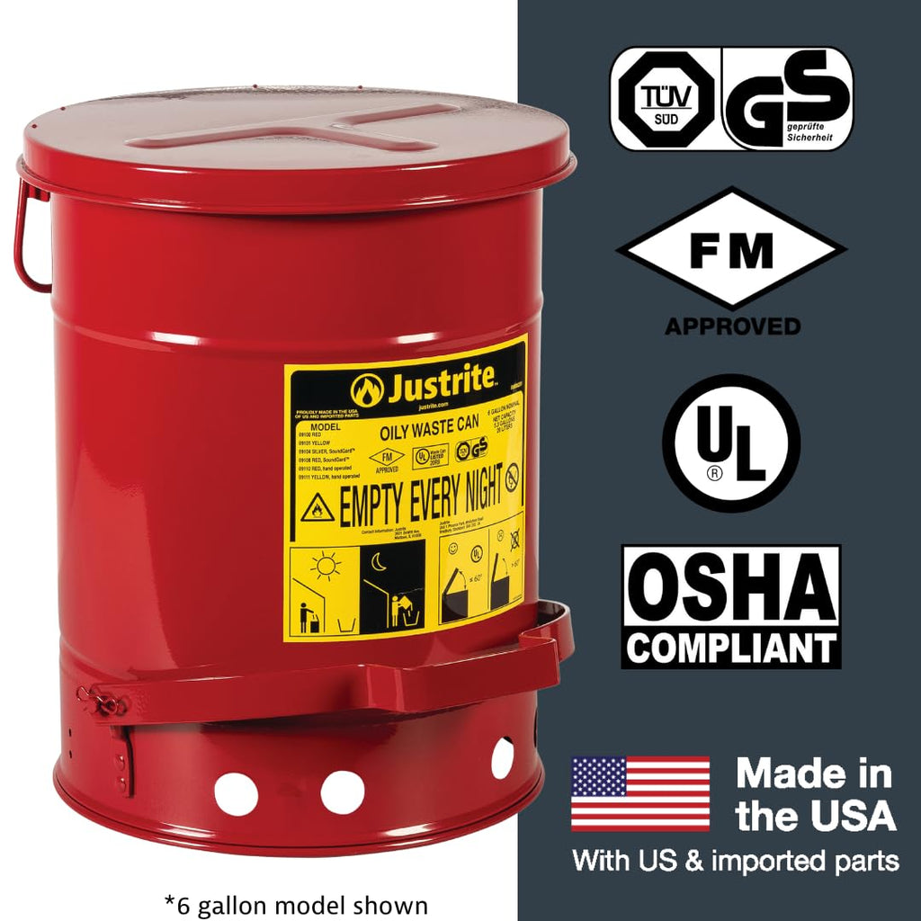 Justrite 10 Gallon Galvanized Steel Oily Waste Can