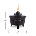 TIKI Mini Fire Pit Tabletop Torch 2-Pack, Outdoor Decorative TIKI Torch for Patio, Backyard, and Garden, Black Metal Tabletop Flame Torch, Includes Long Lasting Wick and Snuffer
