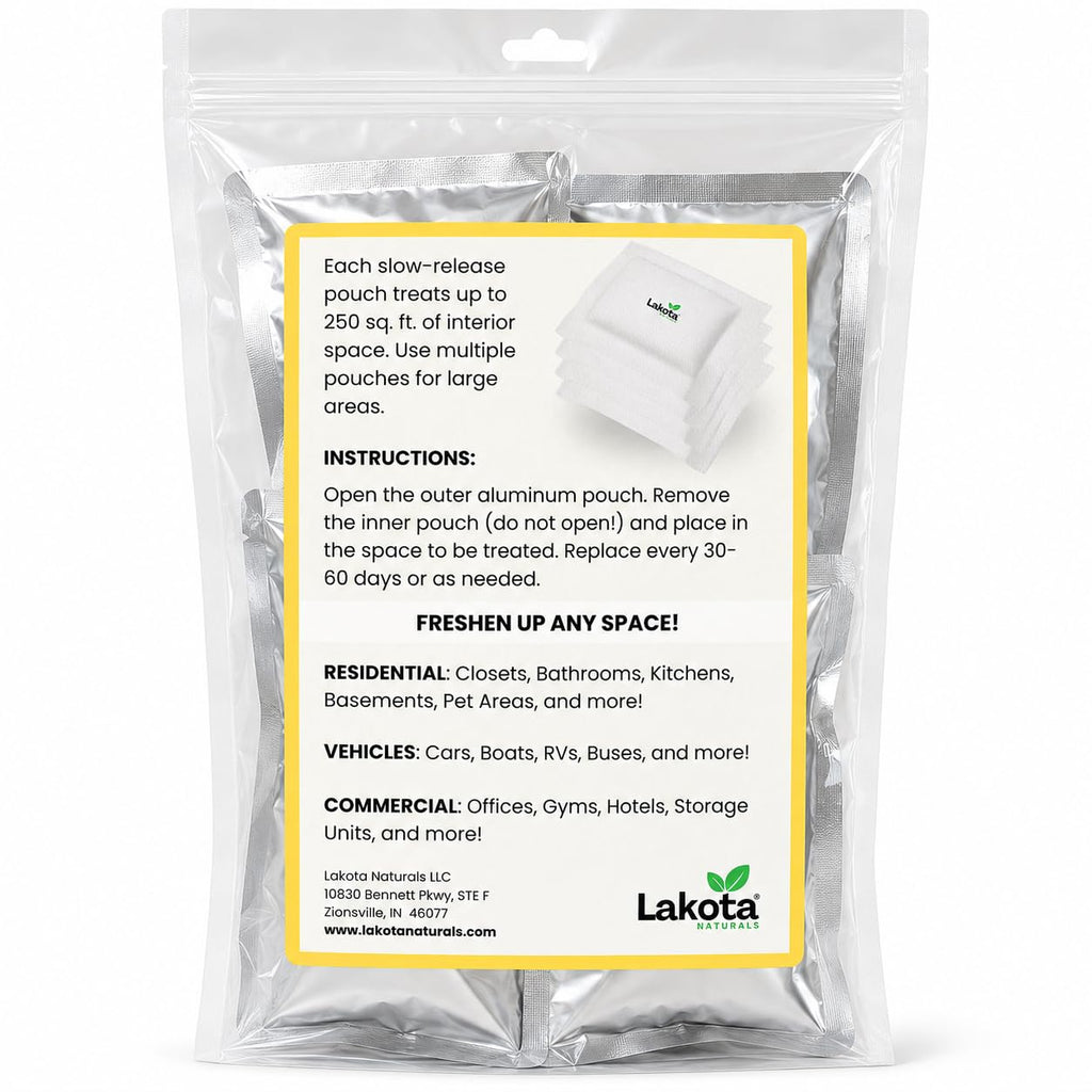 AirFresh250 - Slow Release Chlorine Dioxide Air Purifing Pouch - 4 Pouches. Eliminates all Odors, Professional Strength Odor Remover for Car, RV, Garbage, Refrigerator, Shoes, Closets, Gymbags.