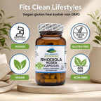 Pure Mountain Botanicals Rhodiola Rosea Supplement - 60 Capsules 250mg - Root Extract Standardized 3% Rosavins 1% Salidroside - Vegan Kosher Gluten Free