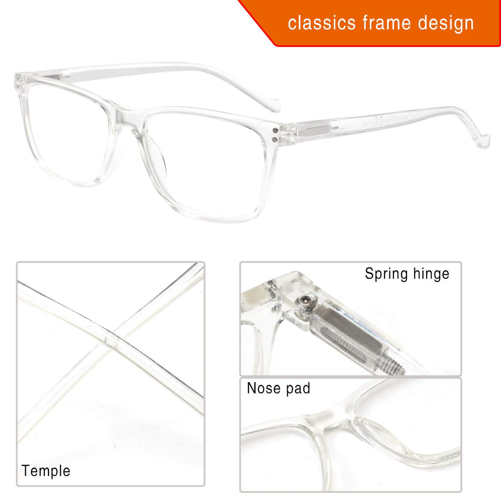 5 Pack Reading Glasses Men Women Spring Hinges Comfortable Glasses for Reading (5 Clear, 1.50)Medium