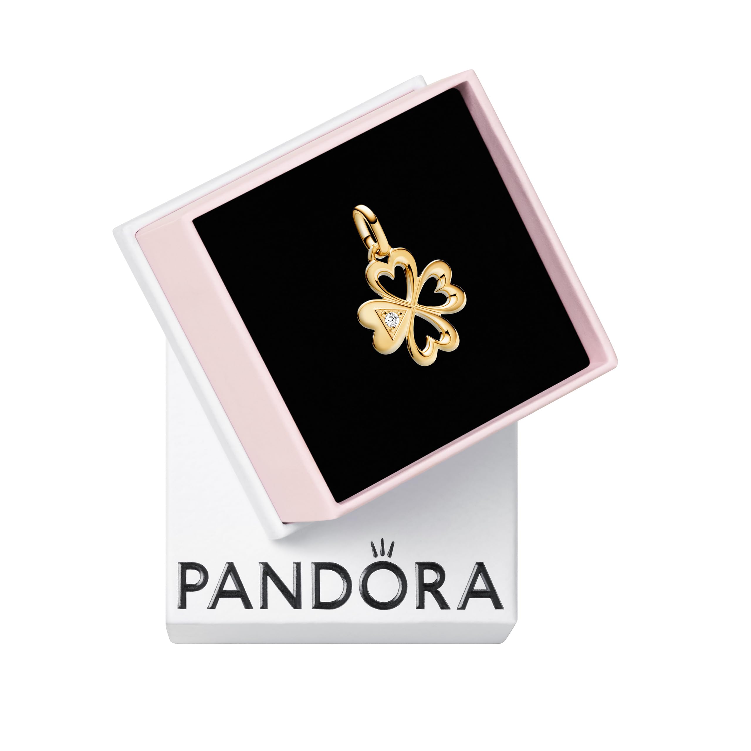 PANDORA Heart Four-Leaf Clover Medallion Charm - Bracelet Charm ME Bracelets - 14k Gold with Clear Cubic Zirconia - Gift for Her - Jewelry for Women with Gift Box